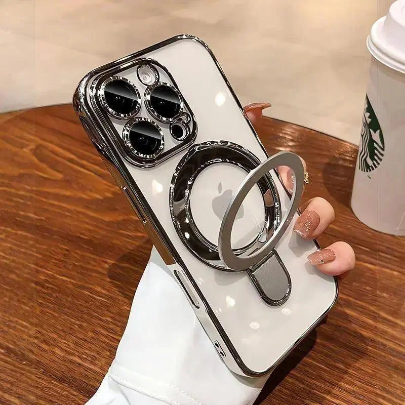 Elevate Your Style with the Ultimate 3-in-1 Luxury Electroplated Phone Case - Built-In Stand & Camera Protector for iPhone 17 Pro Max/17 Air/16/15/14/13/12, Magsafe Compatible, Military-Grade Protection