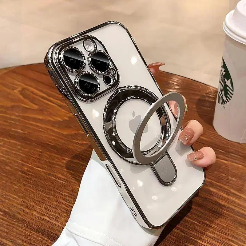 Elevate Your Style with the Ultimate 3-in-1 Luxury Electroplated Phone Case - Built-In Stand & Camera Protector for iPhone 17 Pro Max/17 Air/16/15/14/13/12, Magsafe Compatible, Military-Grade Protection