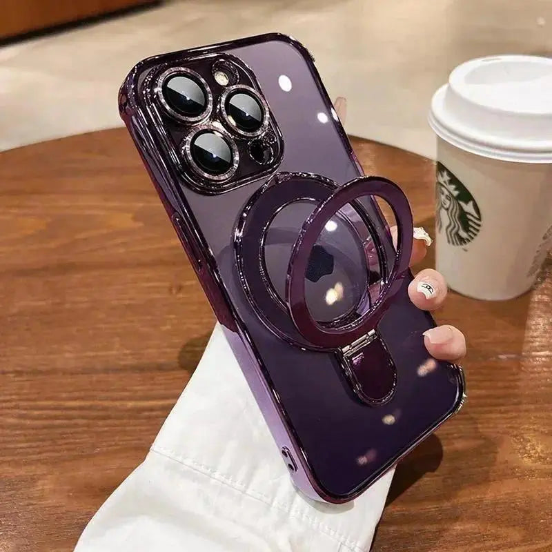 Elevate Your Style with the Ultimate 3-in-1 Luxury Electroplated Phone Case - Built-In Stand & Camera Protector for iPhone 17 Pro Max/17 Air/16/15/14/13/12, Magsafe Compatible, Military-Grade Protection